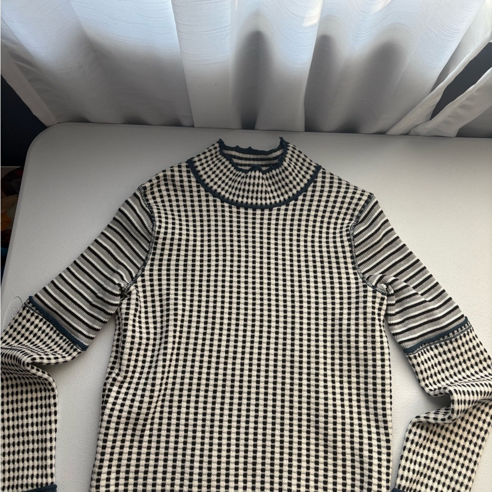 We The Free Black and Cream Patterned Turtleneck Sweater